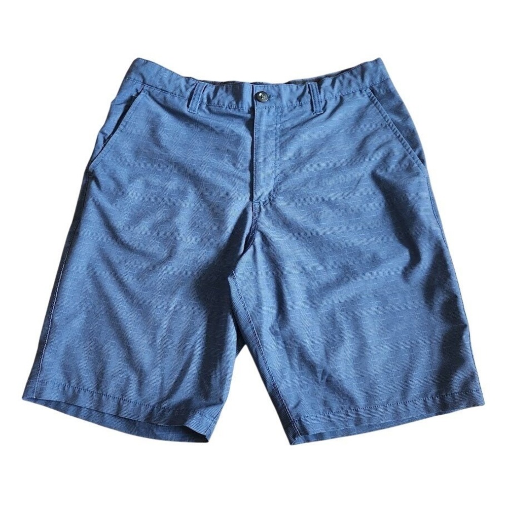 Caribbean Mens Hybrid Shorts Blue Plaid Performance Stretch Size 32  561